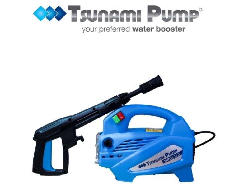 Compact Tsunami water pressure cleaner model HPC6120 for home and commercial cleaning, featuring ergonomic spray gun design.